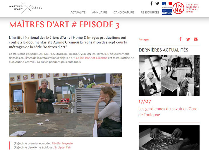 Photo 1 : VIDEO on the site www.maitredart.fr: MASTERS OF ART # EPISODE 3 Vidéo sur le site www.maitredart.fr : MAÎTRES D'ART # EPISODE 3 