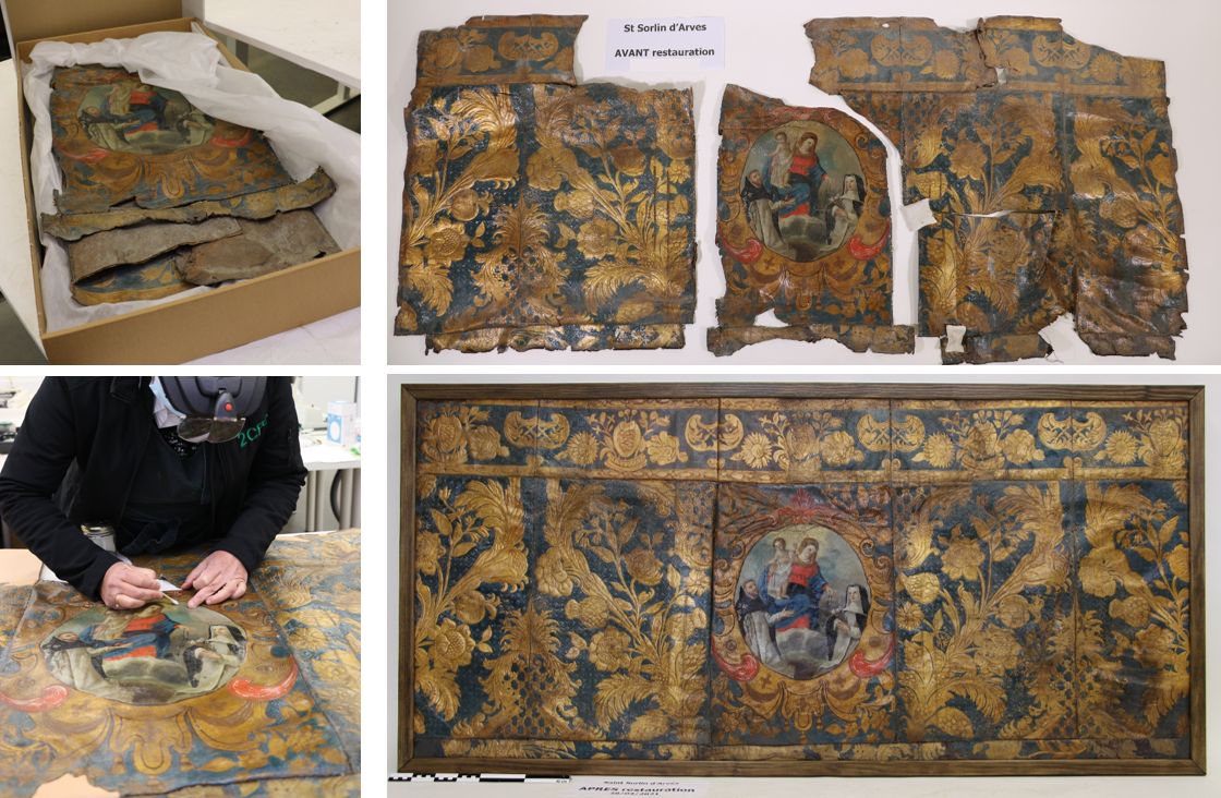 Photo 1 Leather decorations rediscovered in the presbytery of Saint-Sorlin-d'Arves (Savoie)